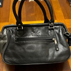 Canyon outback Black / dark green Leather Bag with Logo Patch, 12x8 inches large